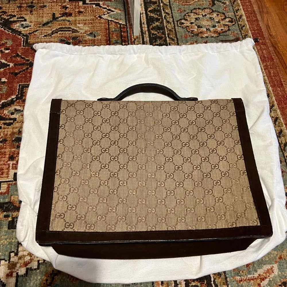 Gucci Beige GG Canvas Briefcase with Brown Trim and Gold Hardware - Picture 3 of 5